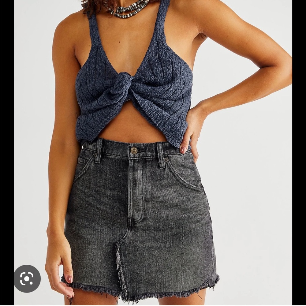 Free People | Cutoff Denim Mini Skirt | Black |